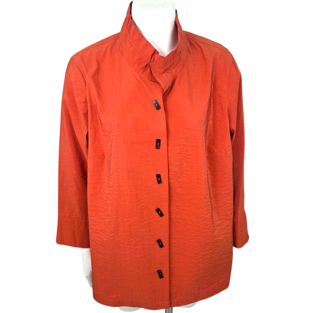 Ali Miles Japanese Tunic Top Blouse Women XL Rust Orange Long Sleeve Button Down